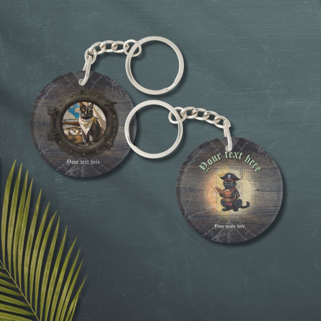Curieux chat pirate décrypter mystères anciens (Curious pirate cat deciphers ancient mysteries keychain)