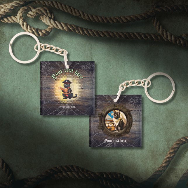 Curieux chat pirate décrypter mystères anciens (Curious pirate cat deciphers ancient mysteries keychain)