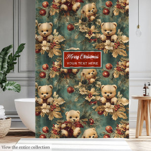 Curieux rideau cadeau de Noël nounours vintage