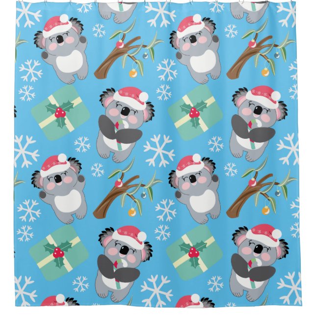 Curieux rideau de douche Koala Noël (Devant)