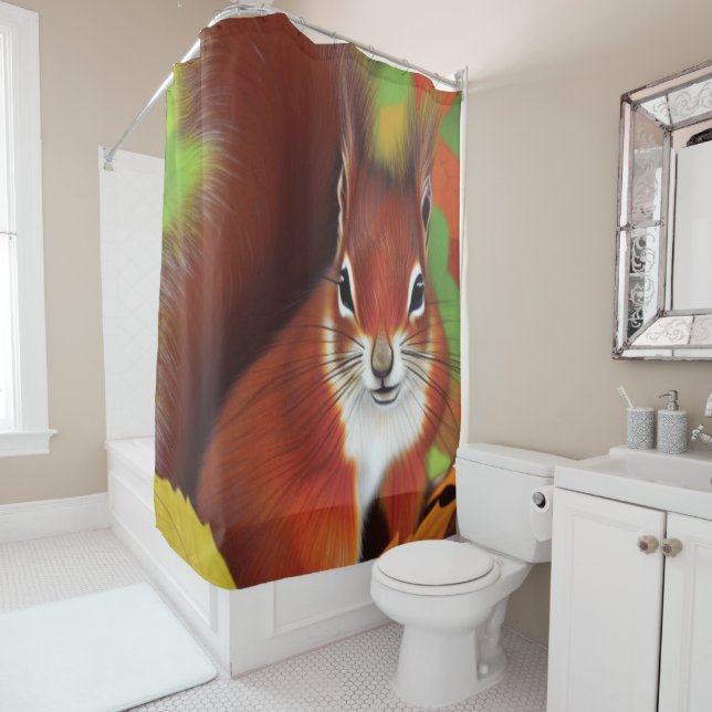 Curieux rideau De Douche Petit Écureuil (En situation)
