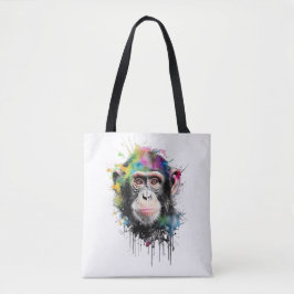 Curioso y colorido chimpancé tasche
