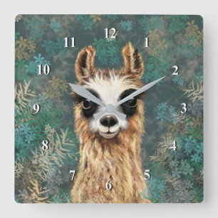 Curious Baby Llama - Cute Quadratische Wanduhr