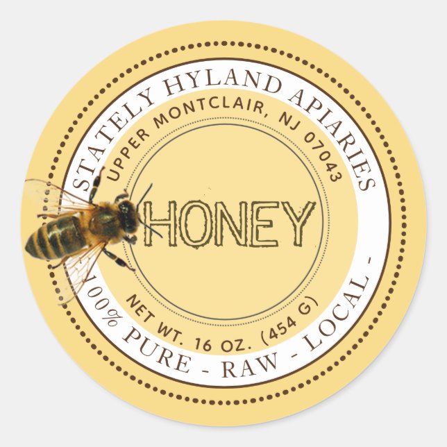 Curious Bee Editable Miel Étiquette (Jaune) (Devant)
