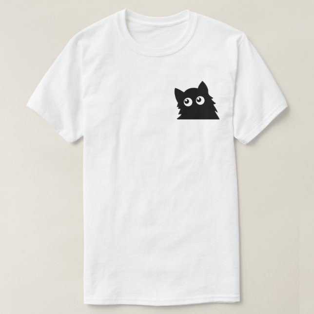 Curious Black Cat Cute Minimal Cat Design T-Shirt (Design vorne)