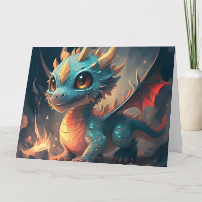 Curious Blue Chibi Dragon Karte (Vorderseite)