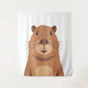Curious Capybara Portrait Wandteppich