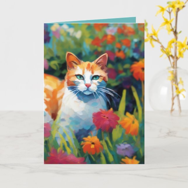 Curious Cat In the Garden Greetings Card Karte (Gelbe Blume)