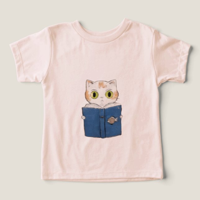 Curious Cat Reading Kids T - Shirt (Design Vorderseite)