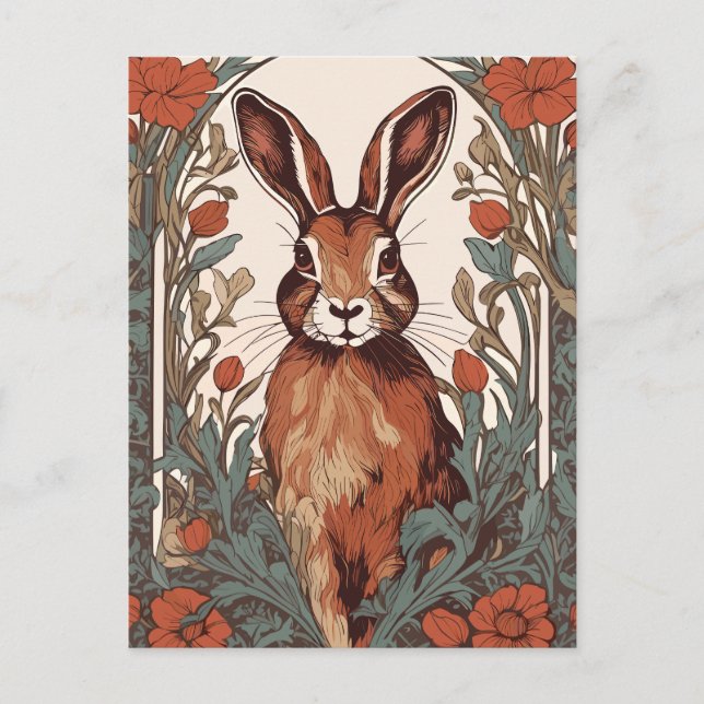Curious Hare William Morris Inspirierte floral Postkarte (Vorderseite)