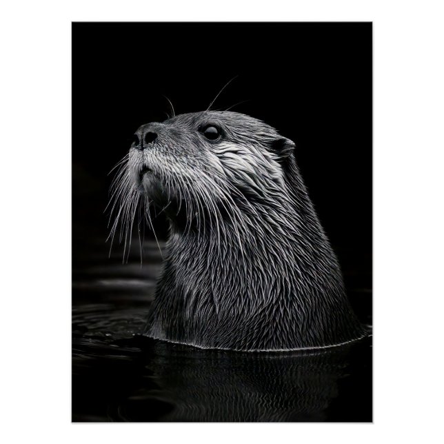 Curious Sea Otter Monochromatic Water Portrait Poster (Vorderseite)
