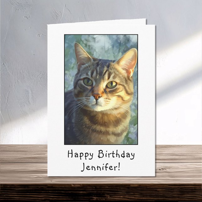 Curious Tabby Cat Portrait Happy Birthday Name Karte (Von Creator hochgeladen)