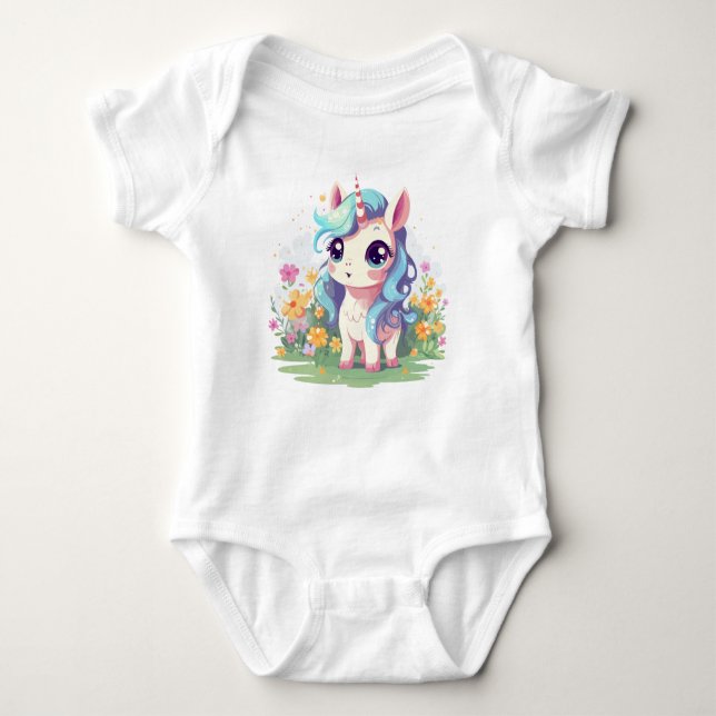 Curious Unicorn Baby Strampler (Vorderseite)