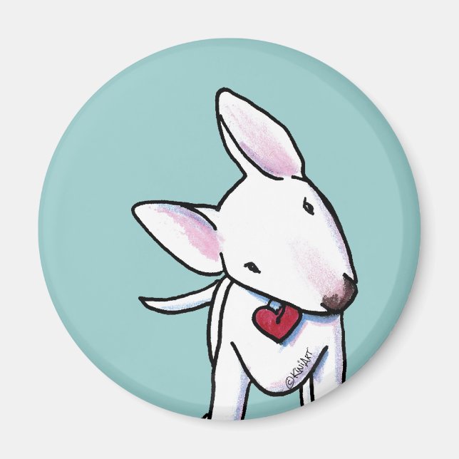 Curious White Bull Terrier Magnet (Vorne)