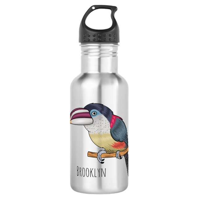 Curl crested aracari bird cartoon illustration edelstahlflasche (Vorderseite)