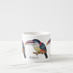 Curl crested aracari bird cartoon illustration espressotasse