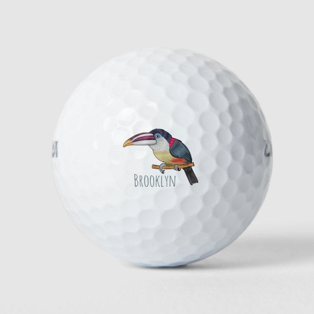 Curl crested aracari bird cartoon illustration golfball (Vorderseite)