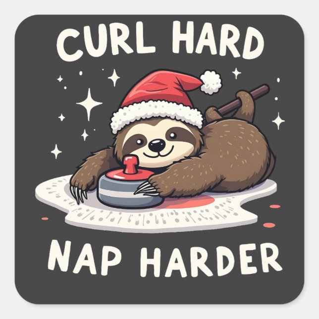 Curl Hard Nickerchen Harder Curling Sport Sloth Xm Quadratischer Aufkleber (Vorderseite)