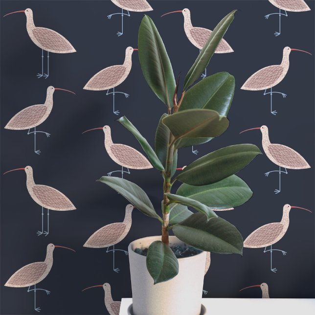 Curlew Bird Coasttern Muster Tapete (Curlew coastal bird pattern dark charcoal gray art peel and stick wallpaper)