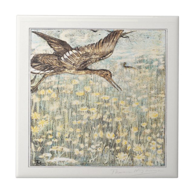 Curlew Bird Dutch Viktorianisch Art Fliese (Vorderseite)