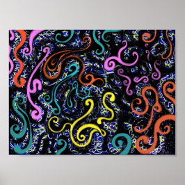Curlicue Colorful Scribbles Poster
