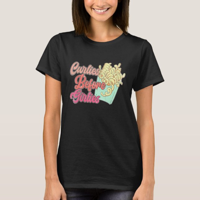 Curlies Before Girlies, Funny Valentines Day Frenc T-Shirt (Vorderseite)