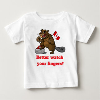 Curling beaver with flag baby t-shirt