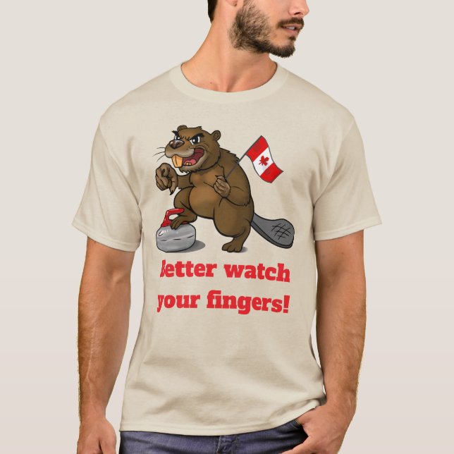 Curling-Biber mit Flagge T-Shirt (Vorderseite)