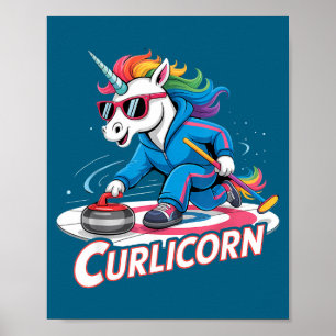 Curling-Einhorn-Eis-Curling-Spieler-Eissport lusti Poster