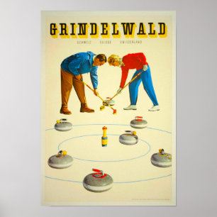 Curling en Suisse Poster vintage