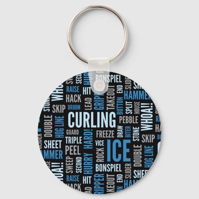 Curling Lingo Schlüsselanhänger - Blau und Schwarz (Vorderseite)