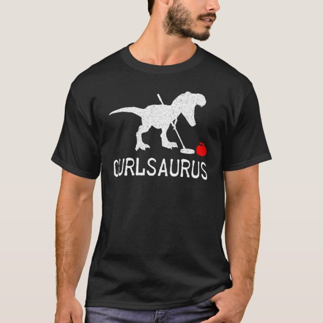 Curling Stone Curler Player Ice Winter Sports Dino T-Shirt (Vorderseite)