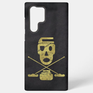 Curling-Totenkopf und Besen Jolly Roger Samsung Galaxy Hülle