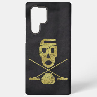 Curling-Totenkopf und Besen Jolly Roger Samsung Galaxy Hülle