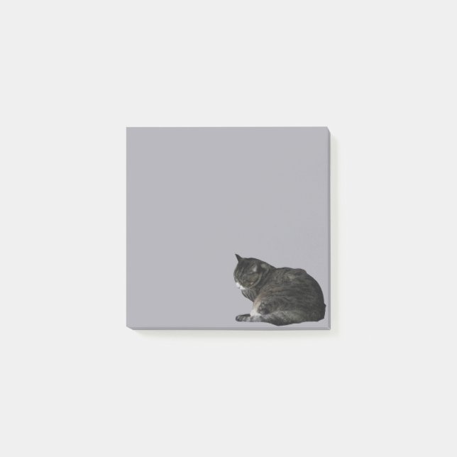 Curling Up Stripe Cat Foto Cutout Lila Post-it Klebezettel (Vorderseite)
