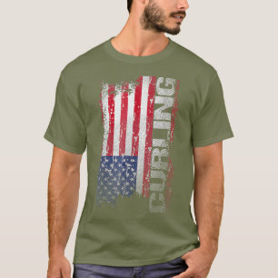 Curling USA Flag Curling Sports T-Shirt Gift