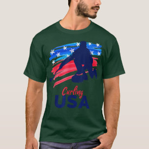 Curling USA Support Team Tshirt USA Flag Curl
