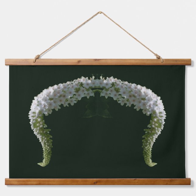 Curling White Wildblume Abstrakt Wandteppich Mit Holzrahmen (Vorne)