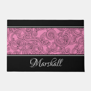 Curls Design Pink Schwarz-weiß Doormat Fußmatte