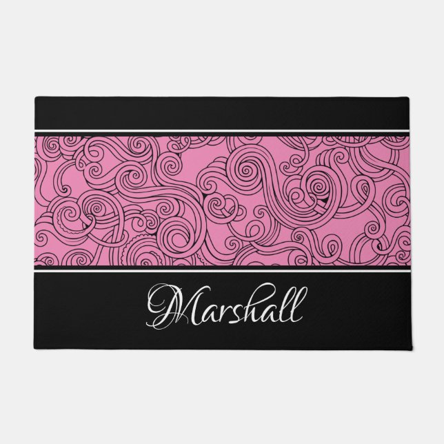 Curls Design Pink Schwarz-weiß Doormat Fußmatte (Vorderseite)