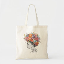 "Curls in Bloom" Spring Floral Custom Graphic Tote