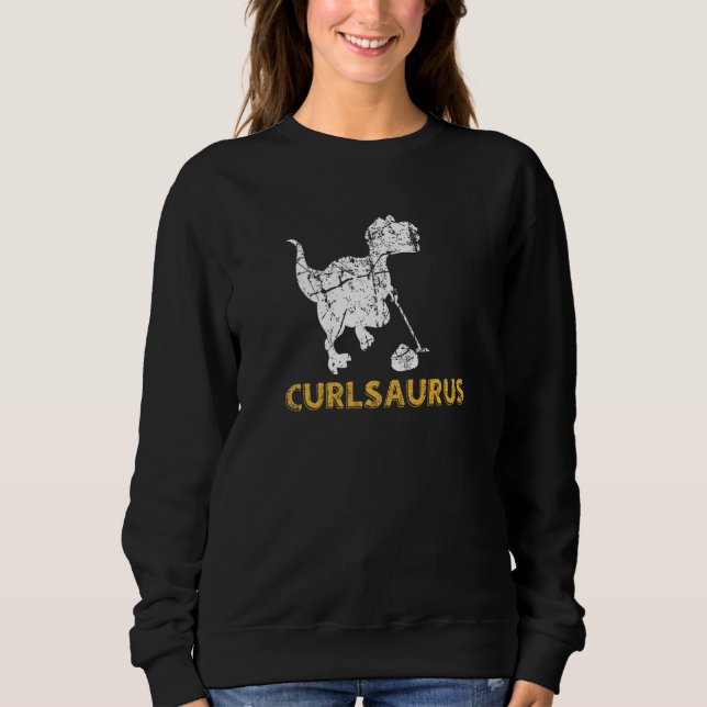 Curlsaurus Curling Player Dino Rex Team Coach Crew Sweatshirt (Vorderseite)