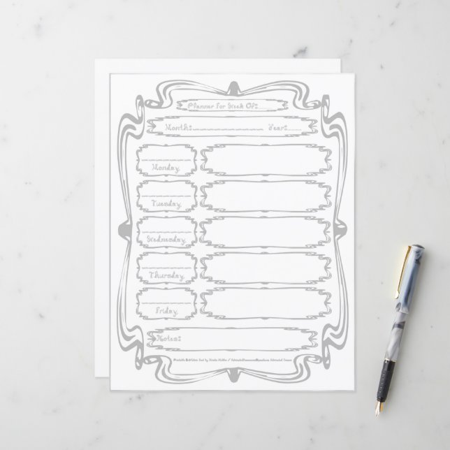 Curly Bracket Silver Fabric Font 5 Weekday Planner (Vorderseite/Rückseite Beispiel)