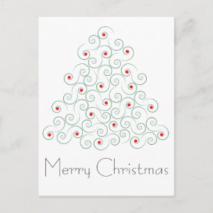 Curly Christmas Tree Postcard White Feiertagspostkarte