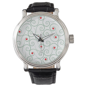 Curly Christmas Tree Vintag Leather Watch White Armbanduhr