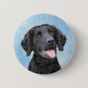 Curly Coated Retriever Painting - Original Dog Art Button