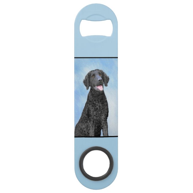 Curly Coated Retriever Painting - Original Dog Art Speed Flaschenöffner (Rückseite)
