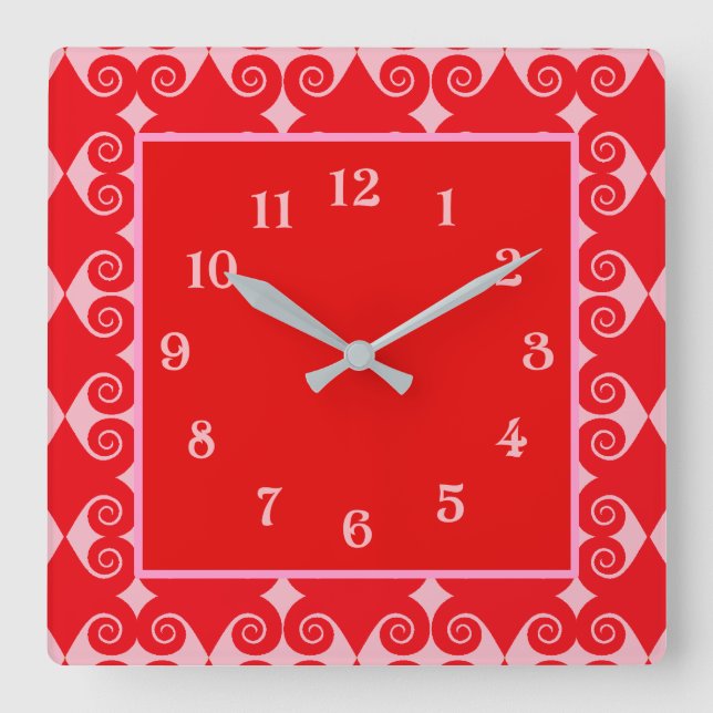 Curly Diamond Pattern Quadratische Wanduhr (Vorderseite)