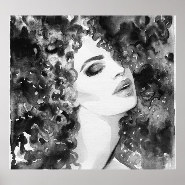 Curly Grace: Aquarellfarben Poster (Vorne)