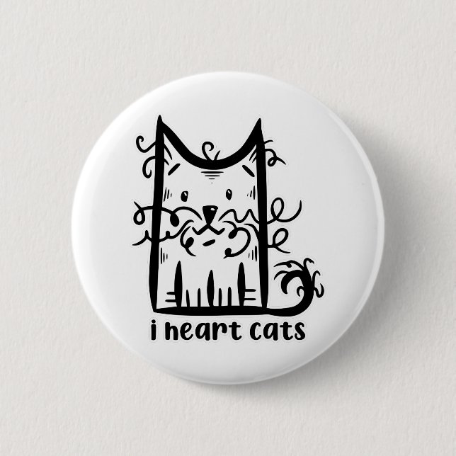 Curly hahaarig Messy Cat I Heart Cats Button (Vorderseite)